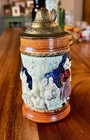 Vintage Antique German Porcelain Beer Stein Mug With Pewter Lid Made In Japan