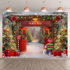 7x5ft Fabric Christmas Backdrop Winter Forest Wooden Barn Door North Pole Snowy