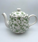 Grace Teaware Shabby Chic Green Floral Gold Trim Fine Porcelain Teapot   Lid B97