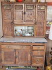 Sellers Antique Hoosier Cabinet Brown Wood 6 Doors 3 Drawers Marble Countertop