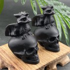 2   Natural Obsidian Quartz Crystal Hand Carved Skull Realistic Reiki Gift 1pc
