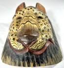 Guatemala Folk Art Carved Wood Lion Animal Head Face Mask Wall Hanger Decor 
