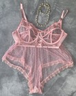 New Sheer Teddy Romper Bodysuit Xl  Frilly Soft Pink Polka Dot  Uw Bra Top
