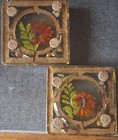 Vintage Resin Botanical Flower Square Coaster Set Of 2   Each Is 3 5 Inches 