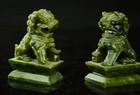 Chinese Green Jade Carving Fengshui Foo Fu Dog Guardion Door Lion