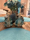 Blue teal Turtle Yoga Meditating Praying Figurines Set Of 2 Decor