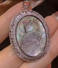 925 Sterling Silver Cat Cameo Shell Vintage Jewelry Pendant Estate Jewelry Gray