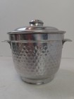 Vintage Mcm Hammered Aluminum Ice Bucket With Handles  Lid   Tongs Made In Italy
