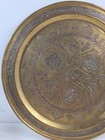 Antique Islamic Mamluk Revival Brass Tray Copper Silver Inlay Middle Eastern