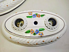 Vintage Pair Art Deco Porcelain Ceiling Mount Light Fixture Floral 2 Bulb