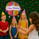Happy Birthday Pinata To Fill Pull String Big Multi Colour 44cm Childrens Party