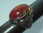 Sz 6 Antique Art Nouveau Sterling Silver Gemstone Rose Flower Dome Ring Jasper