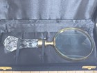Antique 9 Inch Magnifying Glass With  Crystal Handle And Brass Trim