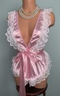 New Glossy Teddy Bodysuit  1x Soft Frilly Lacy Girly Thong Panty