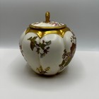 Royal Worcester Floral Hand Painted Melon Ribbed Covered Biscuit Jar