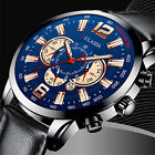 Men s Stainless Steel Case Leather Band Watch Quartz Analog Sports Wrist Watch
