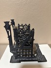 Antique Victorian-era Gothic Cast Iron Inkwell pen Stand W  Round Ink Bottle