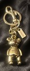 Coach Bear Key Ring Bag Charm Gold Tone Metal Rhinestone Eyes