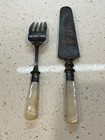 Antique Silver Plated Mother Of Pearl Knife 10    Fork 8 5  Server Pair Set Of 2