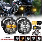 2x Motorcycle Led Driving Fog Lights White Amber Auxiliary Lights Spotlights