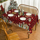 Christmas Tablecloth 60  84 Inch  Holy Nativity Red Buffalo Plaid Washable Table