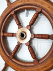 Captains Wheel Vtg Nautical Decor Ship yacht Solid Wood Brass Nave 28  Overall