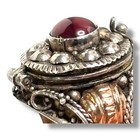 C 1905 Edwardian Sterling Silver And 14k Gold Garnet Hinged Snuff Ring Size 8 75