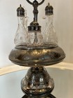 Antique Cruet Castor Condiment Set Bell Cut Glass-etched Matching Bottles
