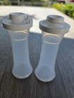 Tupperware Small Hourglass Salt   Pepper Shakers Set White clear Plastic 4 