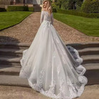 A Line Robes Boat Neck Lace Wedding Dresses Half Sleeves Bridal Gowns With Belt