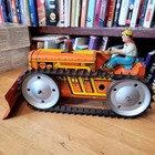 Nice Vintage 1930 s Or 40 s Marx  Tin Litho Wind Up  Farm Tractor W  Scraper  2