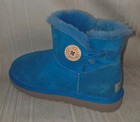 Ugg Australia Mini Bailey Button Blue Suede Ankle Boots Women Us 8  3352