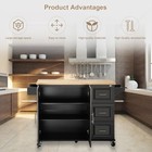 54  Mobile Kitchen Island Cart W rubber Wood Top Rolling Utility Storage Cabinet