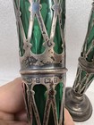 Vintage Art Nouveau William Aitken 1905 Sterling Silver Green Art Glass Vase Set