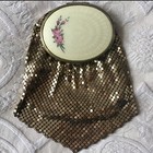 Rare Vintage 1920s Evans Gold Mesh Guilloche Enamel Powder Compact Vanity Purse