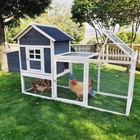 Chicken Coop For 2-4 Chickens Outdoor Grey Wooden Hen House Poultry Cage W  Ramp