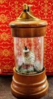 Evans Vintage Table Lighter Wood   Lucite Clear Cylinder Quail Bird Display