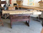 C1900s Antique Vtg Industrial Workbench Table Desk Retail Counter Carpenters