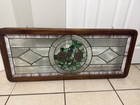 Vintage Stained Glass Floral Panel 41 5x18    Handcrafted Leaded Glass Wood Frame