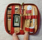 Vintage Red Leather Travel Sewing Kit Made In Austria