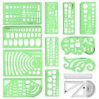 15pcs Geometric Drawings Templates  Drafting Stencils Measuring Tools W file Bag