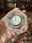 Waterford Clock Small Lead Crystal 2 75  White Face Silver Ireland Octagon Euc