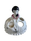 Vintage Ceramic Lipstick Holder Oriental Girl Dress Holds 4 Dog Bugs Flowers Cat