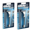 2 X Gillette Sensor Excel Razor Handle   2 Cartridge - Holds Womens Mens Excel