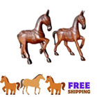 Wooden Horse Pair Thai Hand Carved Figurine Decor Collectibles 4  Gift New Year