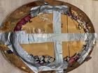 Antique Oval Curved Bubble Convex Glass Red Plum Matting Wood Picture Frame 24 
