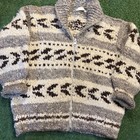Vtg 50s Hand Knit Cowichan Sweater Jacket Brown Wool Talon Zip Mens L Fair Isle