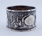 Antique Chinese Export Wl Sterling Coin Silver Napkin Ring Vintage Decorated