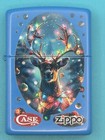 Christmas Reindeer Case Xx Knives Design Sky Blue Matte Zippo Lighter New