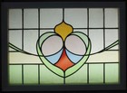 Abstract Midsize Old English Leaded Stained Glass Window 29 25  X 21 25 